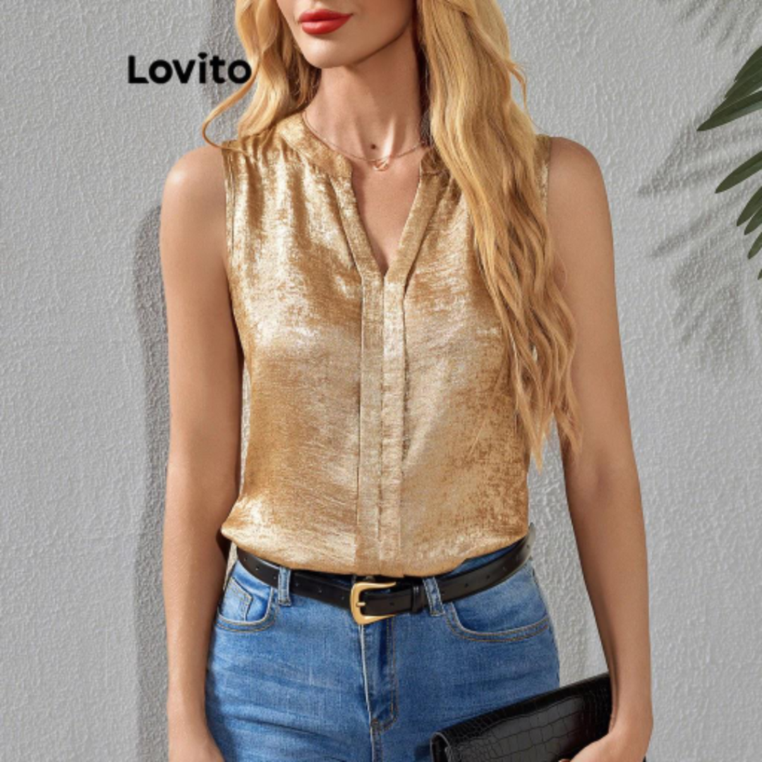 Regata Casual Com Glitter Liso Para Mulheres
