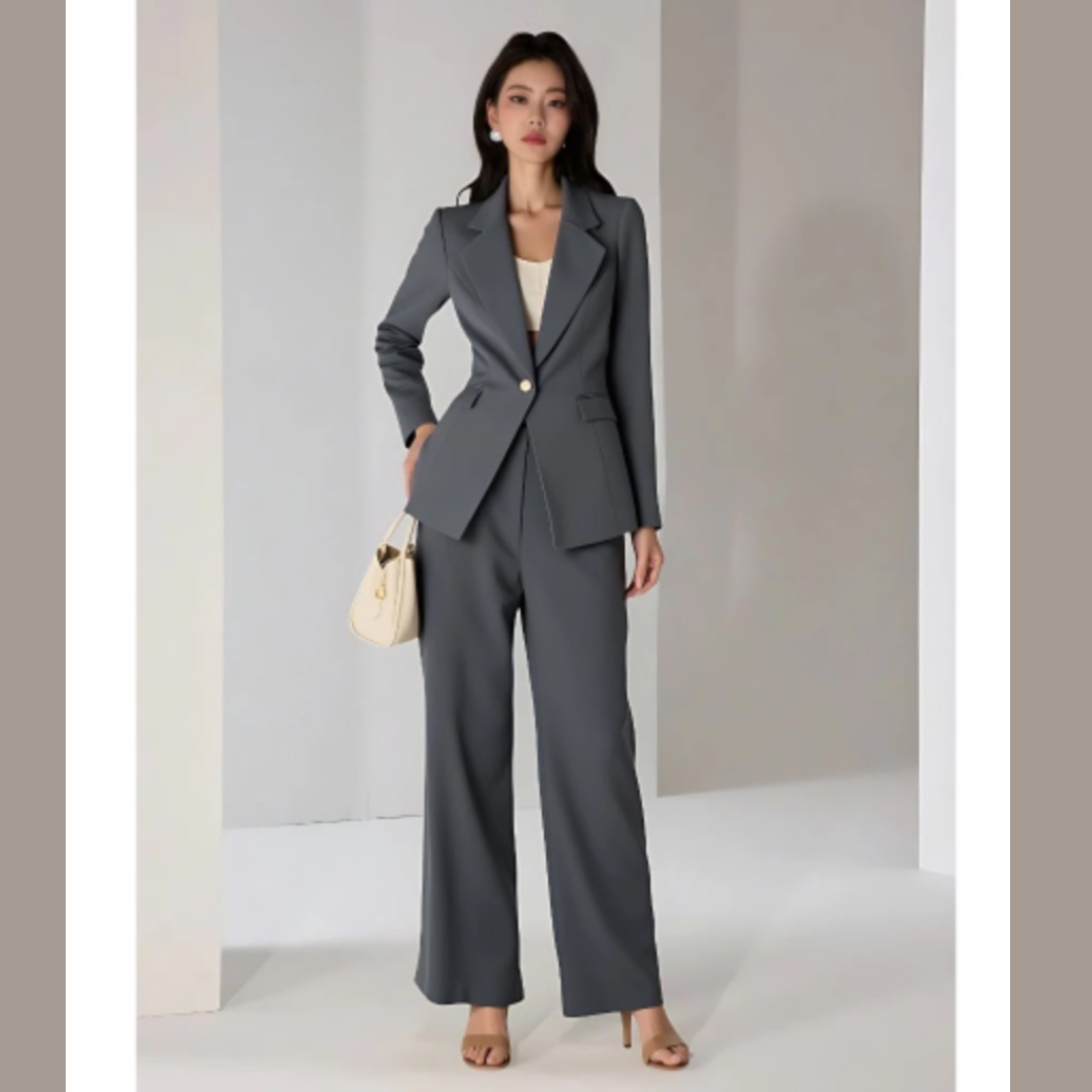 Conjunto Blazer Forrado Alfaiataria com Calça Pantalona