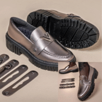 Kit Mocassim Feminino Couro Legítimo Vittal Solado Tratorado + 3 Fivelas Removíveis Metalizado Onix